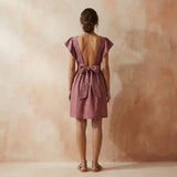 Light Maroon Yarn-Dyed Cotton Open-Back Fit and Flare Knee Length Dress