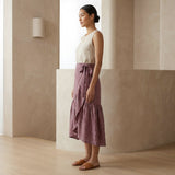 Light Maroon Yarn-Dyed Cotton Ruffle Midi Wrap Skirt