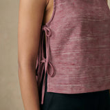 Light Maroon Yarn-Dyed Cotton Sleeveless Side-Tie Top