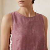 Light Maroon Yarn-Dyed Cotton Wavy Stripe Short Shift Dress