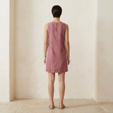 Light Maroon Yarn-Dyed Cotton Wavy Stripe Short Shift Dress