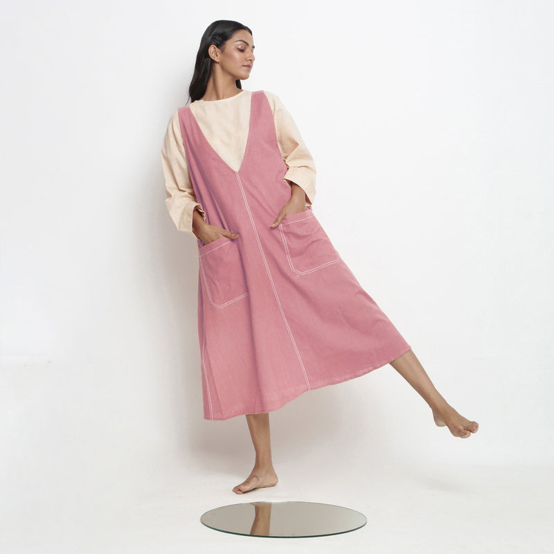 Light Pink Cotton Flax Paneled Midi Shift Dress 32" / Regular (5'2" - 5'6") Light Pink Cotton Flax Paneled Midi Shift Dress 32" / Regular (5'2" - 5'6")