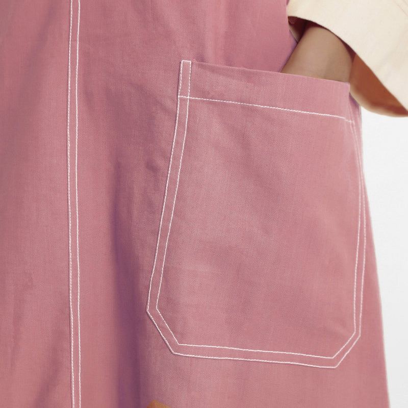 Light Pink Cotton Flax Paneled Midi Shift Dress