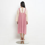 Light Pink Cotton Flax Paneled Midi Shift Dress