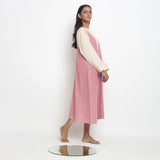 Light Pink Cotton Flax Paneled Midi Shift Dress