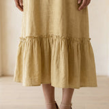 Light Yellow 100% Cotton A-Line V-Neck Sleeveless Maxi Tier Dress