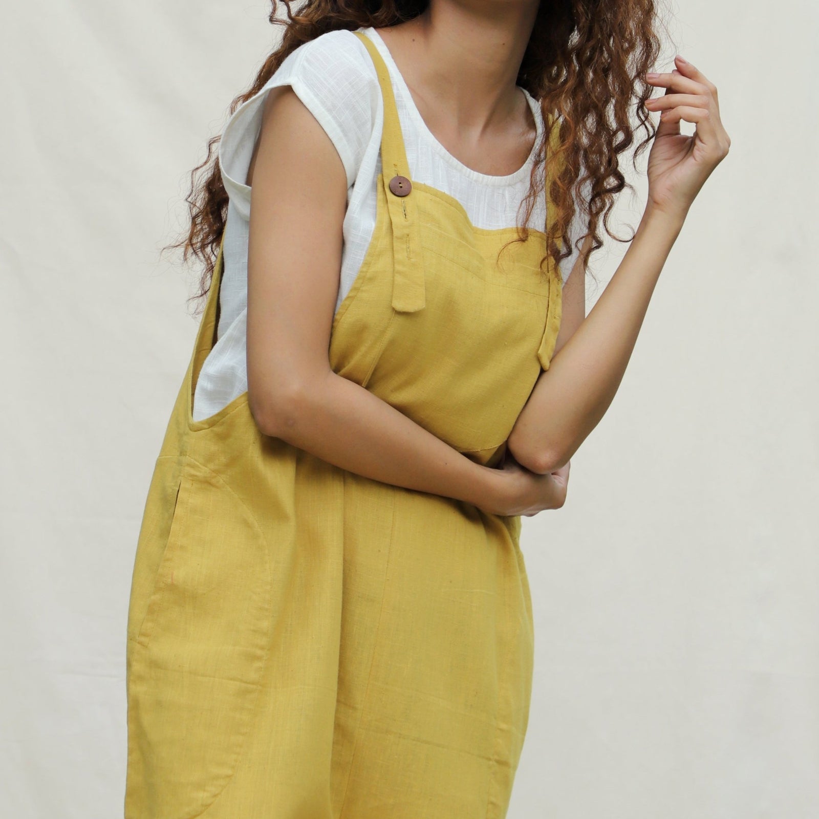 yellow denim overall dress Light 100% Cotton Ankle Length Dungaree Jumpsuit 52