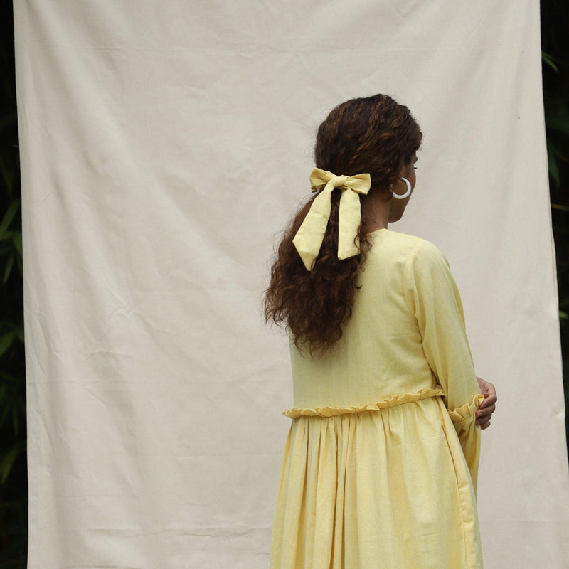 Light Yellow 100% Cotton Khadi Long Tail Scrunchie