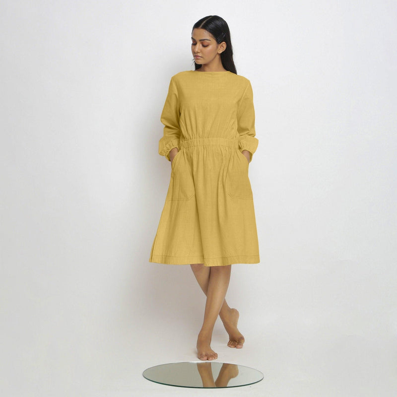 Light Yellow 100% Cotton Knee Length Fit and Flare Dress 46" / Tall (5'7" and above) Light Yellow 100% Cotton Knee Length Fit and Flare Dress 46" / Tall (5'7" and above)