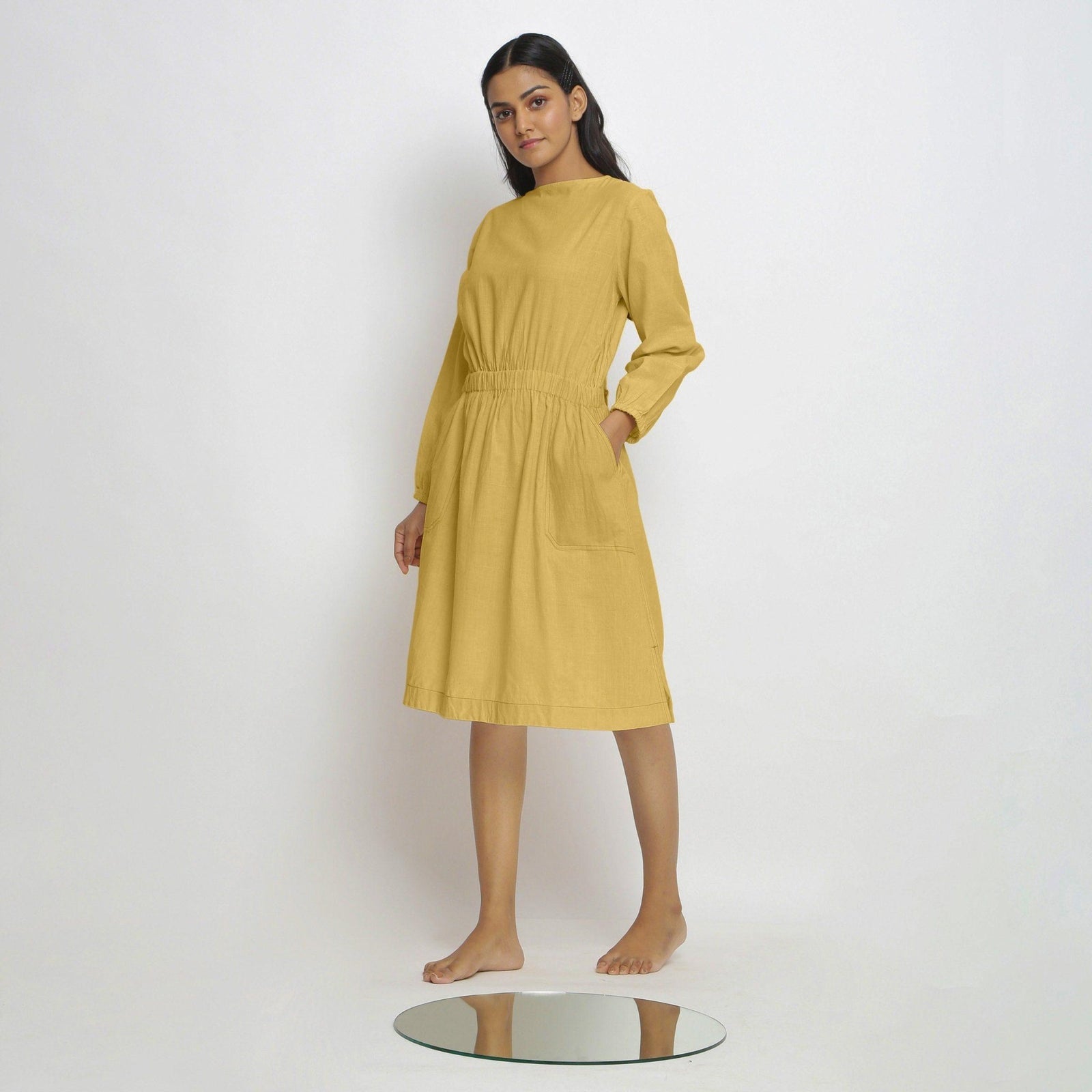 Light Yellow 100% Cotton Knee Length Fit and Flare Dress 52" / Custom Height (Free) Light Yellow 100% Cotton Knee Length Fit and Flare Dress 52" / Custom Height (Free)
