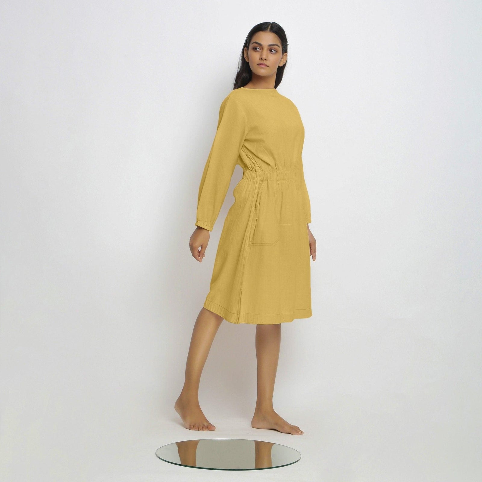 Light Yellow 100% Cotton Knee Length Fit and Flare Dress 52" / Custom Height (Free) Light Yellow 100% Cotton Knee Length Fit and Flare Dress 52" / Custom Height (Free)