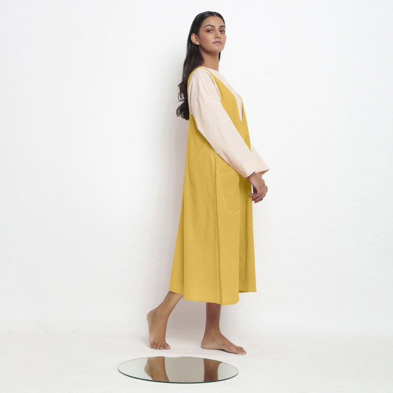 Light Yellow 100% Cotton Paneled Midi Shift Dress 46" / Petite (5'1" and below) Light Yellow 100% Cotton Paneled Midi Shift Dress 46" / Petite (5'1" and below)