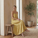Light Yellow Cotton Drop-Waist Camisole Maxi Tier Dress
