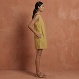 Light Yellow Cotton Sleeveless A-Line Short Shift Dress