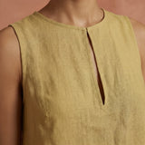 Light Yellow Cotton Sleeveless A-Line Short Shift Dress