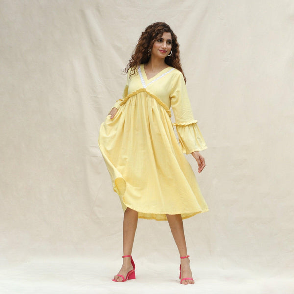 Buy Light Yellow Handspun Cotton Bohemian Midi Dress Online at SeamsFriendly Buy Light Yellow Handspun Cotton Bohemian Midi Dress Online at SeamsFriendly