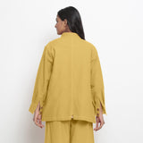 Back View of a Model wearing Yellow 100% Cotton Button-Down Outerwear