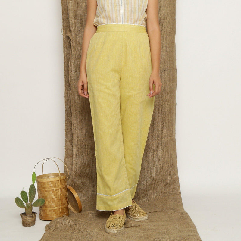 Front View of a Model wearing Handspun Light Yellow Straight Pant