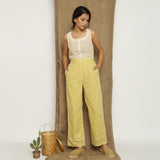 Front View of a Model wearing Handspun Light Yellow Straight Pant