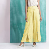 Light Yellow Handspun Cotton Elasticated Mid-Rise Wide Legged Pant