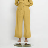 Front View of a Model wearing Light Yellow Patch Pocket Straight Fit Pant