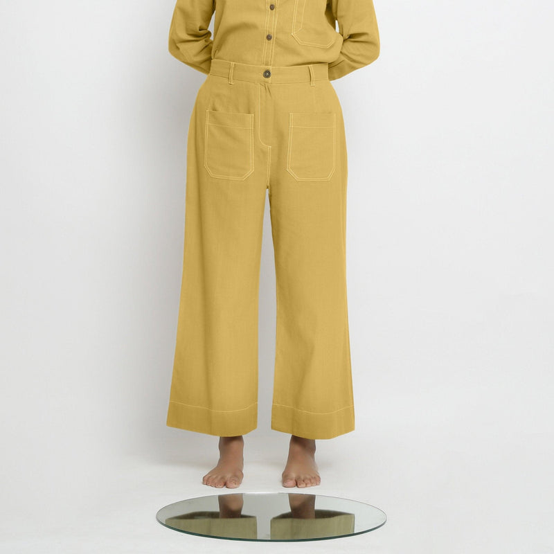 Front View of a Model wearing Light Yellow Patch Pocket Straight Fit Pant