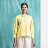 Light Yellow Mirror Work Handspun Cotton Blouse Top