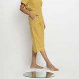 Right View of a Model wearing Yellow Mid Rise Vegetable Dyed Culottes