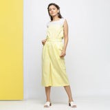 Front View of a Model wearing Yellow Yarn Dyed Cotton Flared Culottes