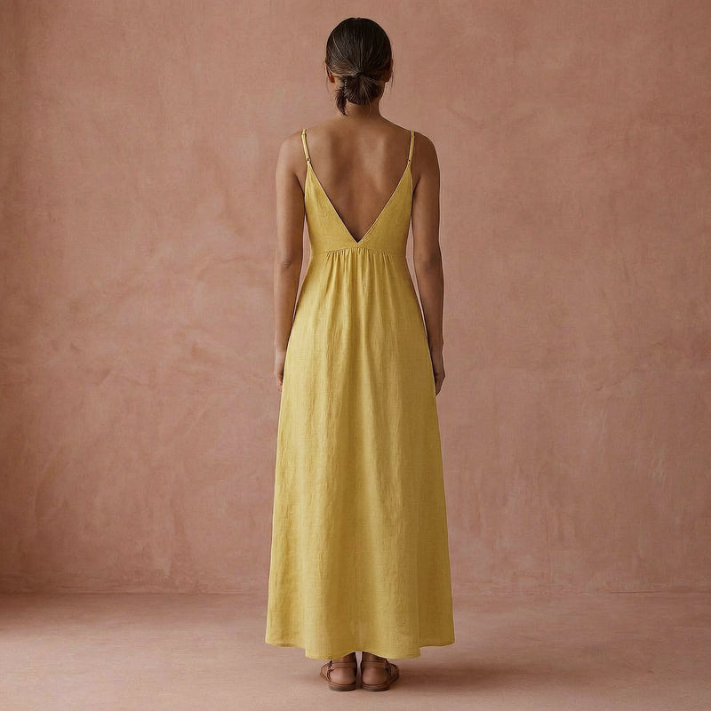 Buy Light Yellow Yarn-Dyed Cotton Deep V-Neck Cami Maxi Dress Online at  SeamsFriendly