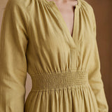 Light Yellow Yarn-Dyed Cotton Fit and Flare Maxi Tier Dress