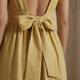 Light Yellow Yarn-Dyed Cotton Open-Back Fit and Flare Knee Length Dress