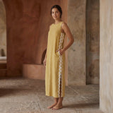 Light Yellow Yarn-Dyed Cotton Wavy Stripe Maxi Shift Dress
