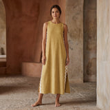 Light Yellow Yarn-Dyed Cotton Wavy Stripe Maxi Shift Dress
