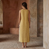 Light Yellow Yarn-Dyed Cotton Wavy Stripe Maxi Shift Dress