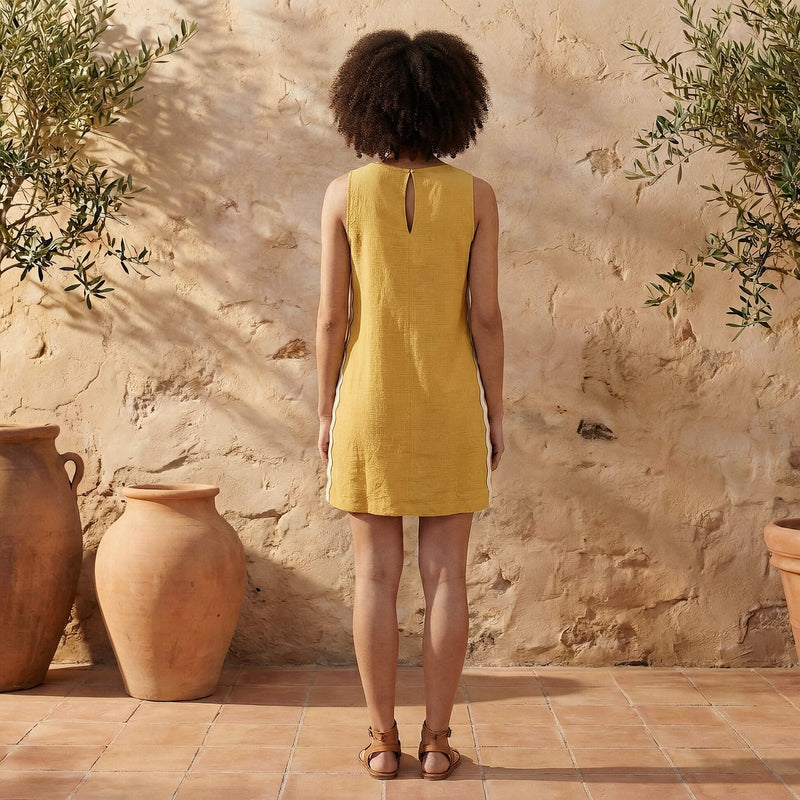 yellow shift dress Light Yellow Yarn-Dyed Cotton Wavy Stripe Short Shift Dress 46" / Custom Height (Free)