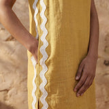 Light Yellow Yarn-Dyed Cotton Wavy Stripe Short Shift Dress