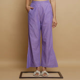 Front View of a Model wearing Lavender Ankle Length Godet Pant