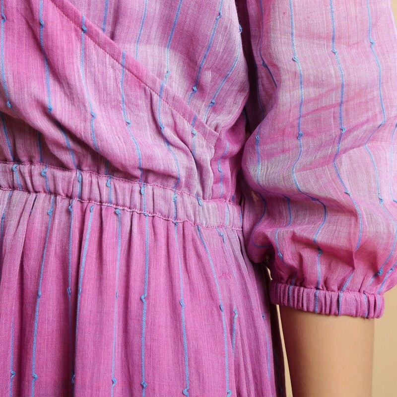 Back Detail of a Model wearing Lilac Cotton Asymmetrical Dress