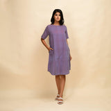 Front View of a Model wearing Lilac 100% Cotton Khadi Knee Length Dress