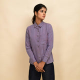 Front View of a Model wearing Lilac Peter Pan Collar Button-Down Shirt