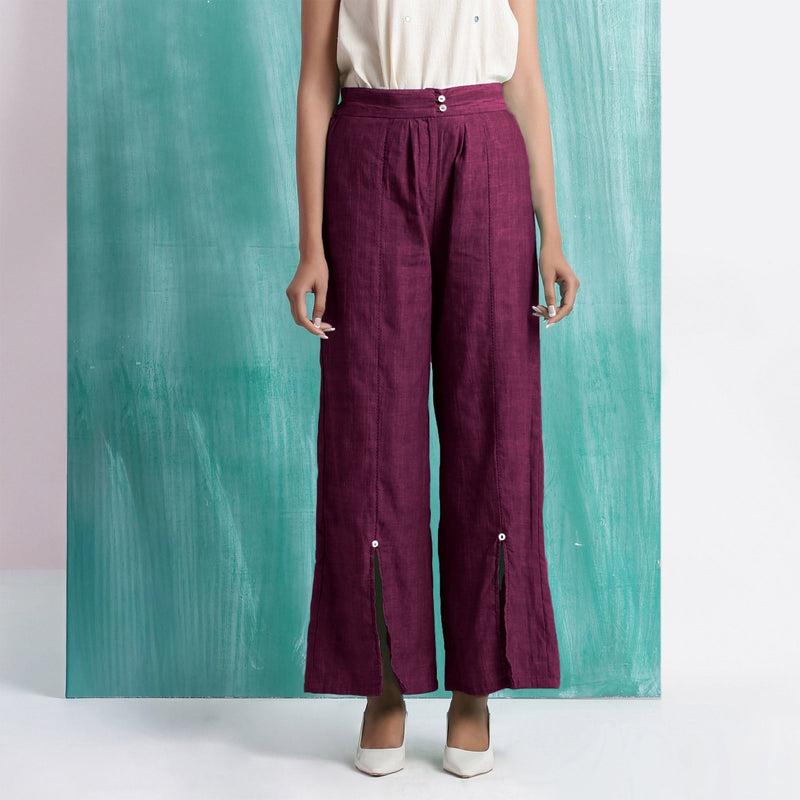 Magenta 100% Cotton Elasticated Mid-Rise Wide Legged Pant