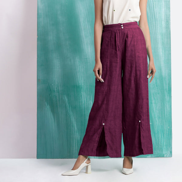 Magenta 100% Cotton Elasticated Mid-Rise Wide Legged Pant