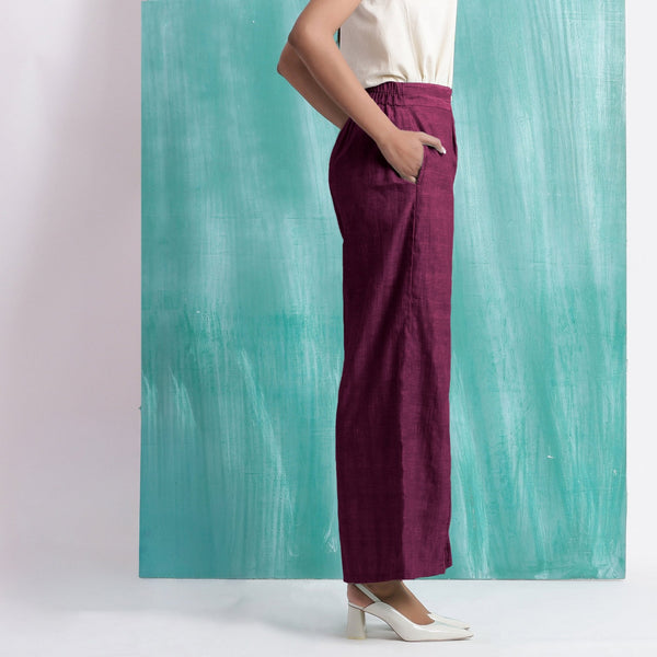 Magenta 100% Cotton Elasticated Mid-Rise Wide Legged Pant