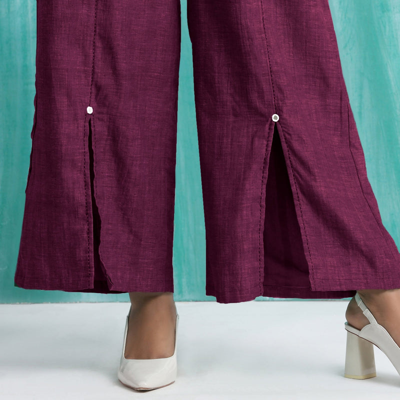 Magenta 100% Cotton Elasticated Mid-Rise Wide Legged Pant