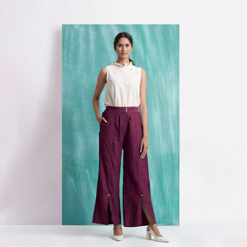 Magenta 100% Cotton Elasticated Mid-Rise Wide Legged Pant