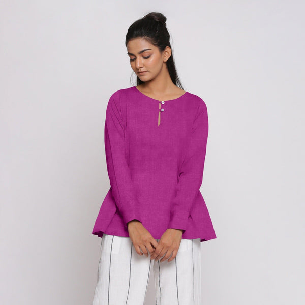 Magenta 100% Linen Flared Tunic Top