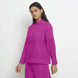 Magenta 100% Linen Full Sleeve Button-Down Shirt