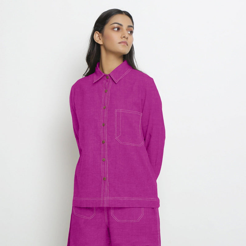 Magenta 100% Linen Full Sleeve Button-Down Shirt