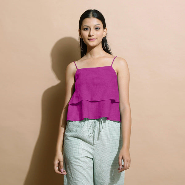 Magenta 100% Linen Tier Camisole Top